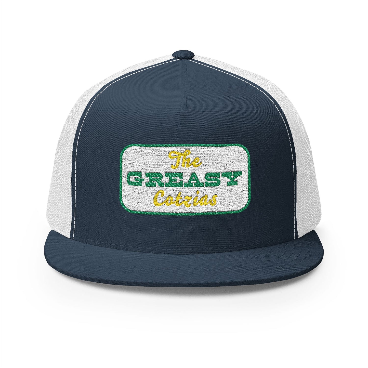 The Greasy Cotzias Trucker Hat  |  Blue / Yellow Logo