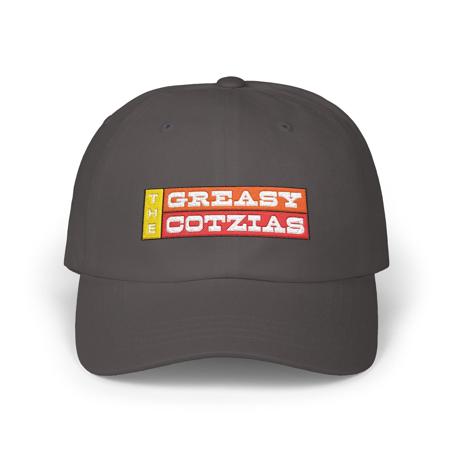 The Greasy Cotzias Baseball Hat v2 | Red Yellow Horizontal Logo